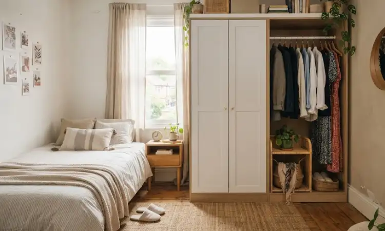 Lemari pakaian di kamar sempit, Sumber: AI