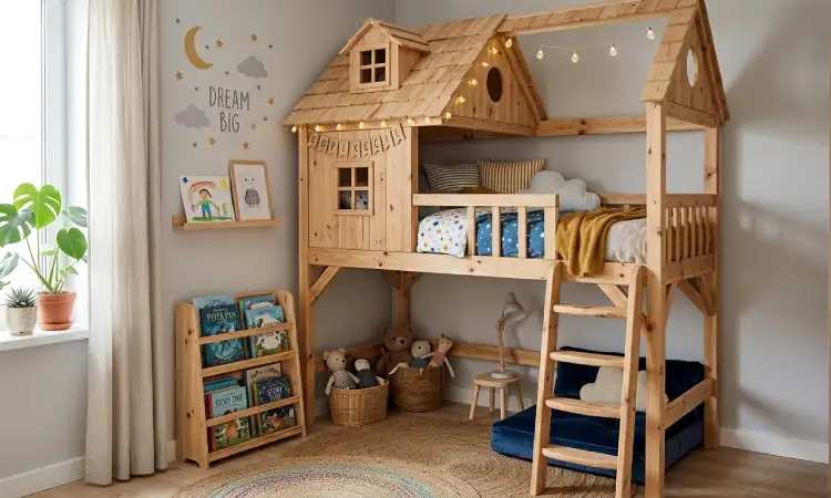 Loft bed bentuk rumah mini, Sumber: AI
