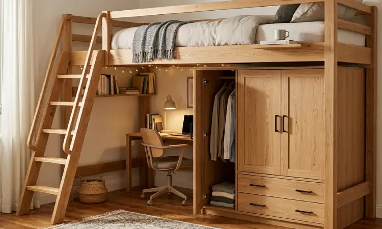 Loft bed dan lemari penyimpanan, Sumber: AI