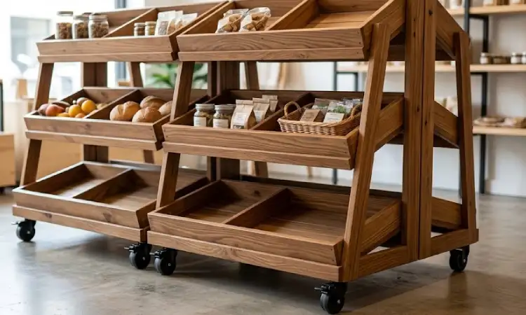 Desain rak kayu dengan roda, Sumber: AI