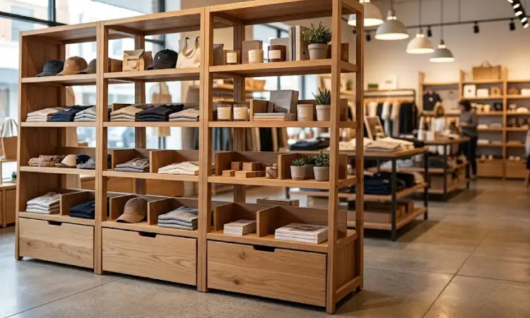 Memilih rak display dari material kayu, Sumber: AI