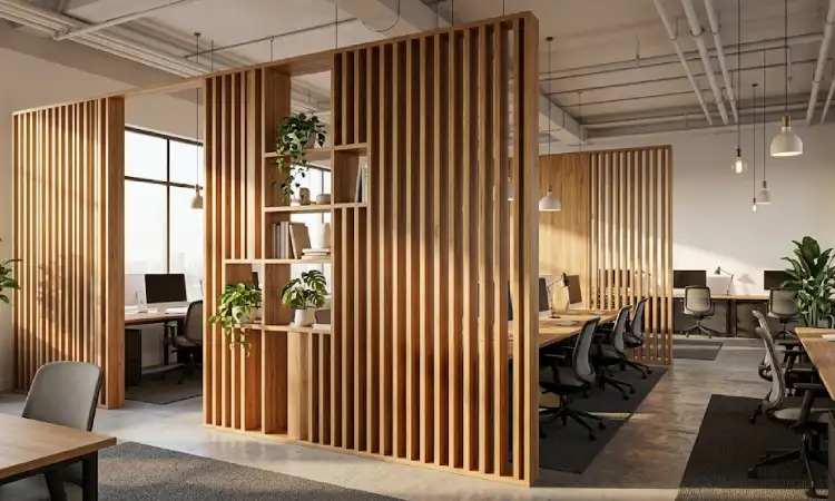 Partisi ruang kantor dari kayu, Sumber: AI