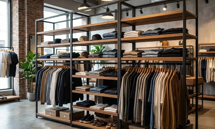 Rak Display Kayu dengan Rangka Besi, Sumber: AI